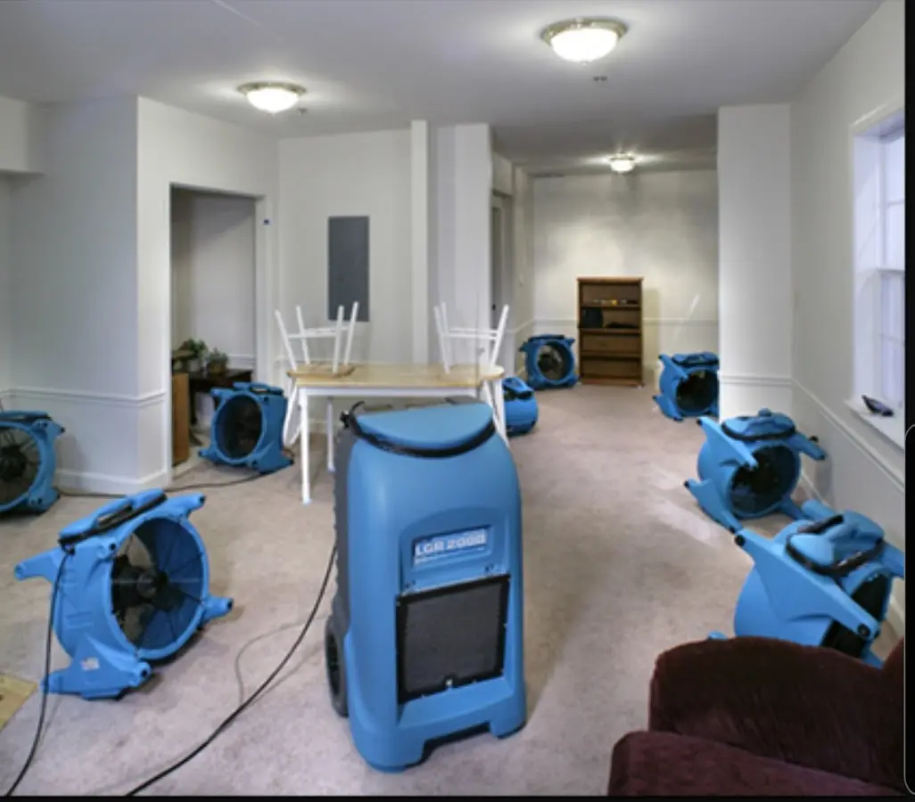 Air movers and dehumidifier setup for Water Damage Restoration in Florham Park